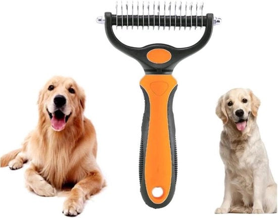 Borsetta per gatti e cani con peli lunghi, con setole laterali in acciaio inox doppie - adatta per cani piccoli e grandi - colore arancione