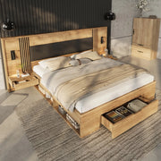 Letto Contenitore Matrimoniale con Cassetti e Comodini ¨C Xylo ¨C 180x200, Naturale