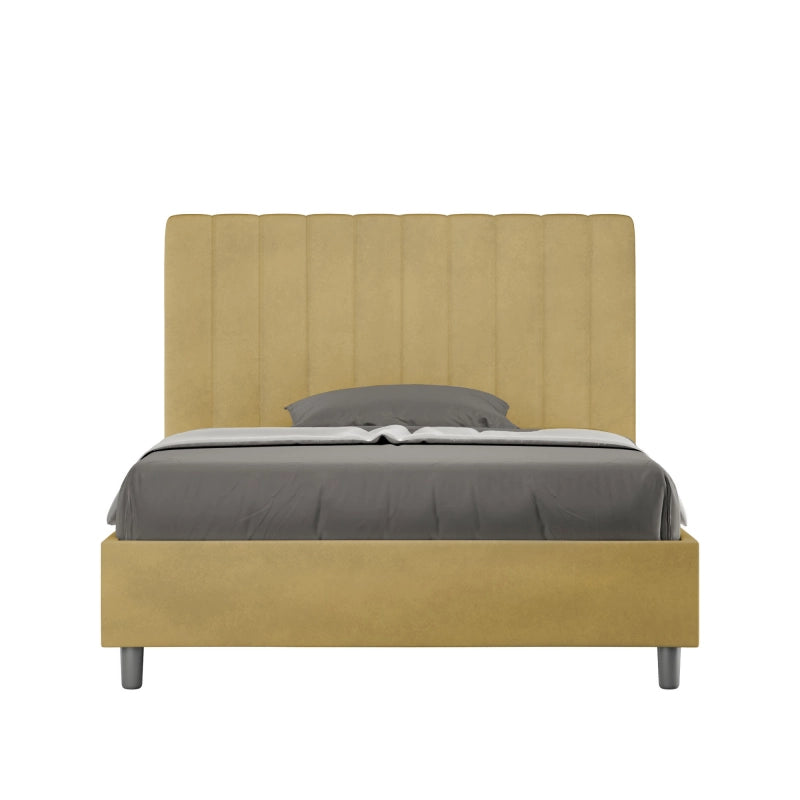 Letto imbottito 1 piazza e mezza 120x210 cm Agueda - Con rete,Microfibra,Ocra