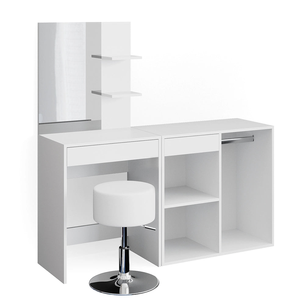 Vicco Tavolo da toeletta Bianco 140 cm con sgabello