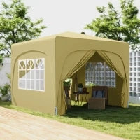 Gazebo Tendone da Ricevimento Pieghevole 3 x 3 x 2,73 m con Finestre e Sacca per il Trasporto, Sabbia