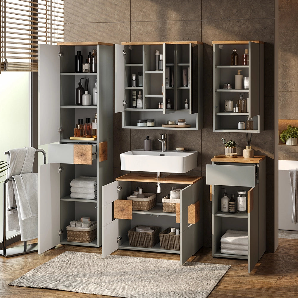 Vicco Set di mobili da bagno Grigio/Artisan 5 parti