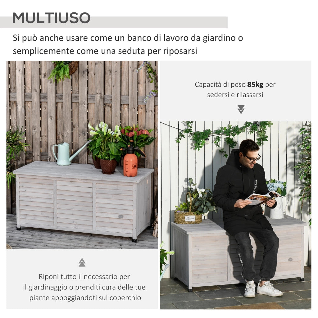 Baule da Esterno in Legno con Coperchio ¨C Zephmum ¨C Grigio 127x56x60 cm