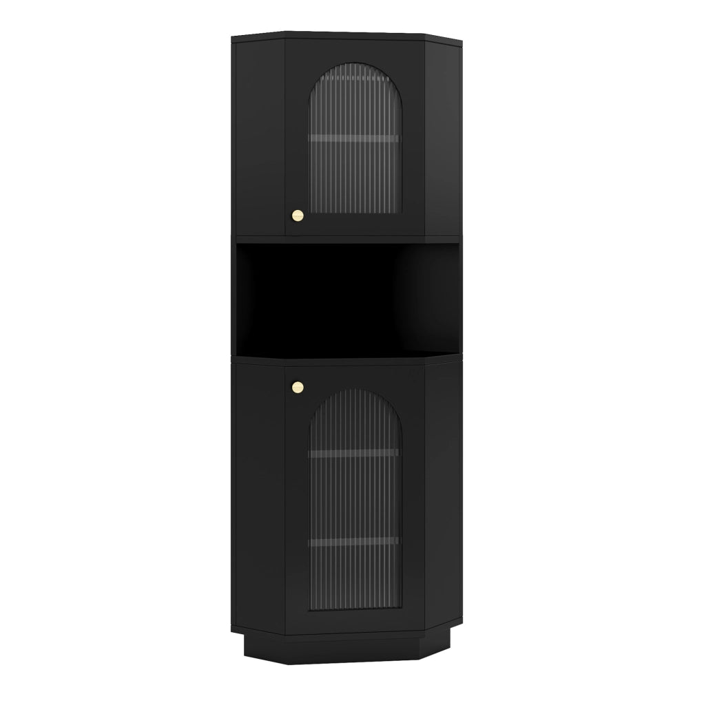Armadio angolare da bagno 45x45x166，5 cm in MDF nero con luce