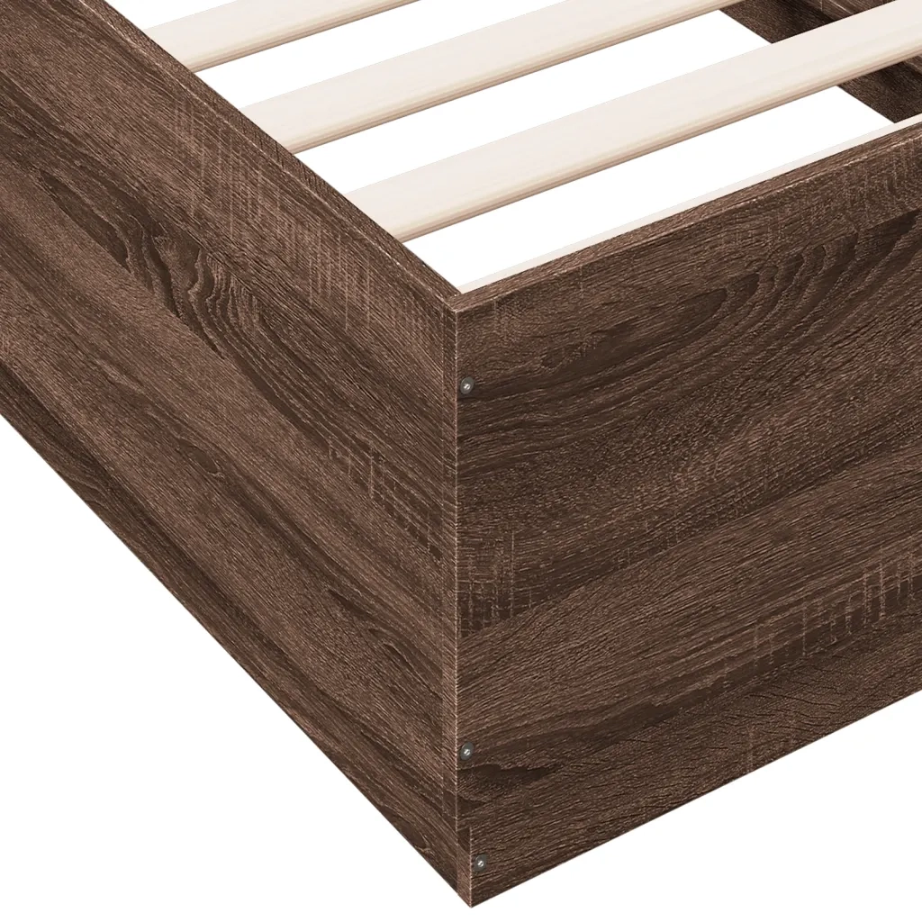 Letto singolo | Letto per adulti | Giroletto Luci LED Rovere Marrone 75x190cm in Legno Multistrato
