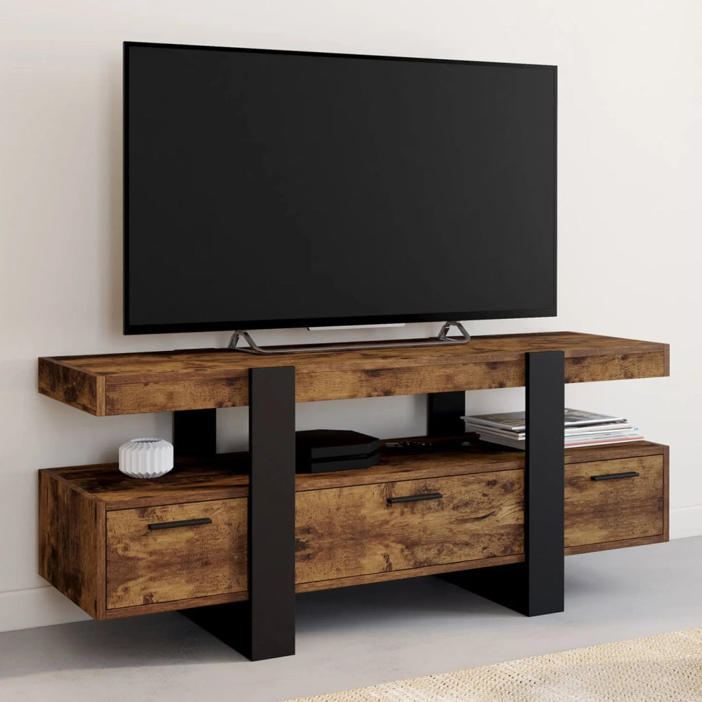 IDMarket - Supporto TV PHOENIX da 116 cm con cassetti in legno effetto invecchiato e nero