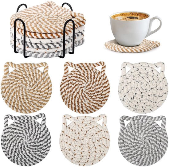 Set di 6 Supporti Ronde con Otre e Custodia, Supporti Boho in Cotone Antiscivolo e Assorbente, Ideali per la Decorazione della Sala e del Bar