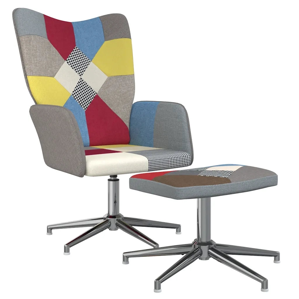 Sedia Relax con Sgabello in Tessuto Patchwork 328190