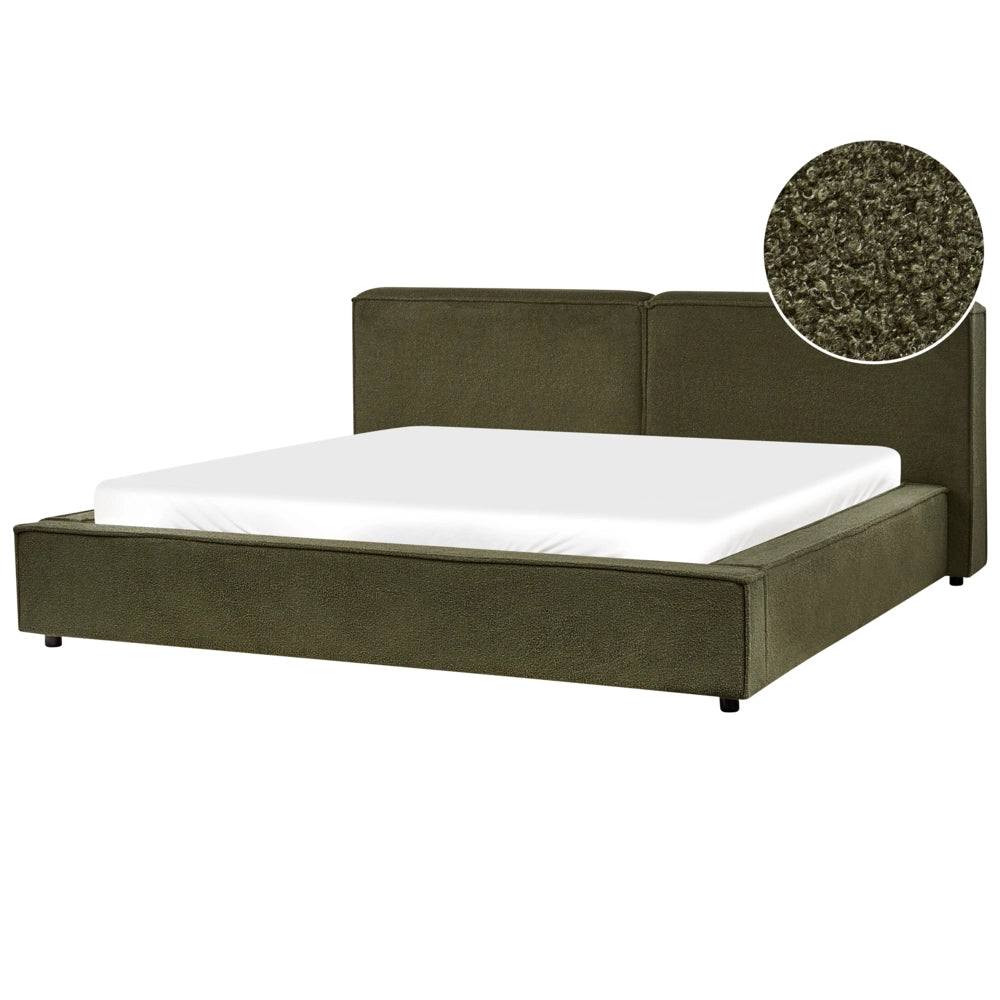 Letto matrimoniale in bouclé con struttura a doghe verde scuro 180 x 200 cm stile classico camera da letto
