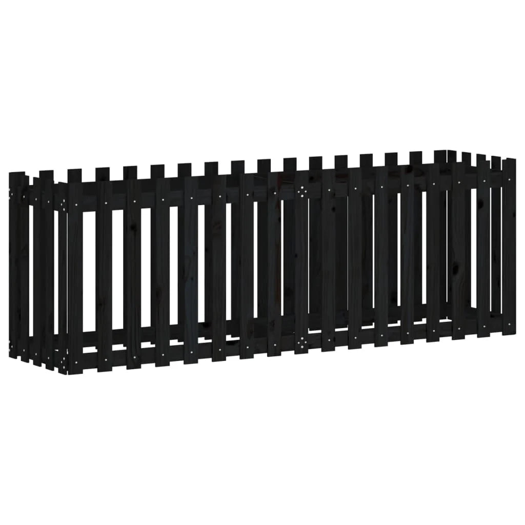 Fioriera rialzata per piante fiori patio giardino design del giardino con recinzione 200 x 50 x 70 cm pino nero massiccio 02_0039809