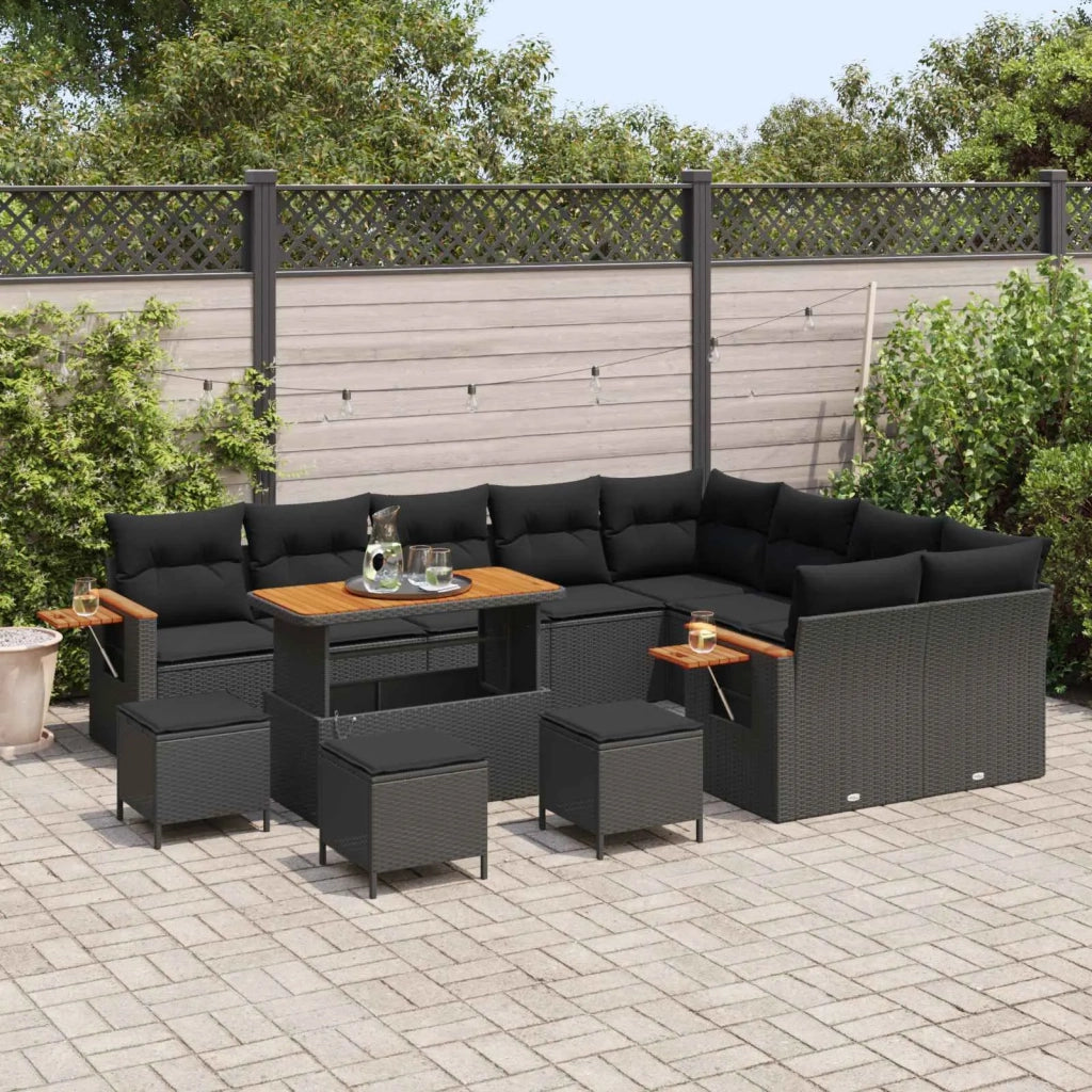 Set Divano da Giardino con cuscino 14 pcs Nero polyrattan 3365169