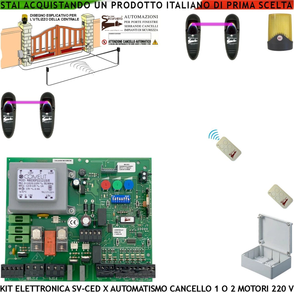 QUADRO CANCELLO ELETTRICO 2 ANTE 220 V 2 RADIOCOMANDI 2 FOTOCELLULE TEMPI FORZA FUNZIONI REGOLABILI FINE CORSA APRE CHIUDE SIMILE SERAI VDS