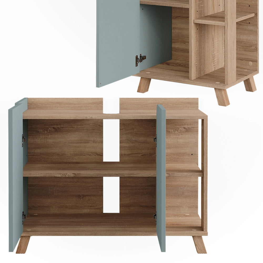 Vicco Set di mobili da bagno Sonoma/blu 4 parti