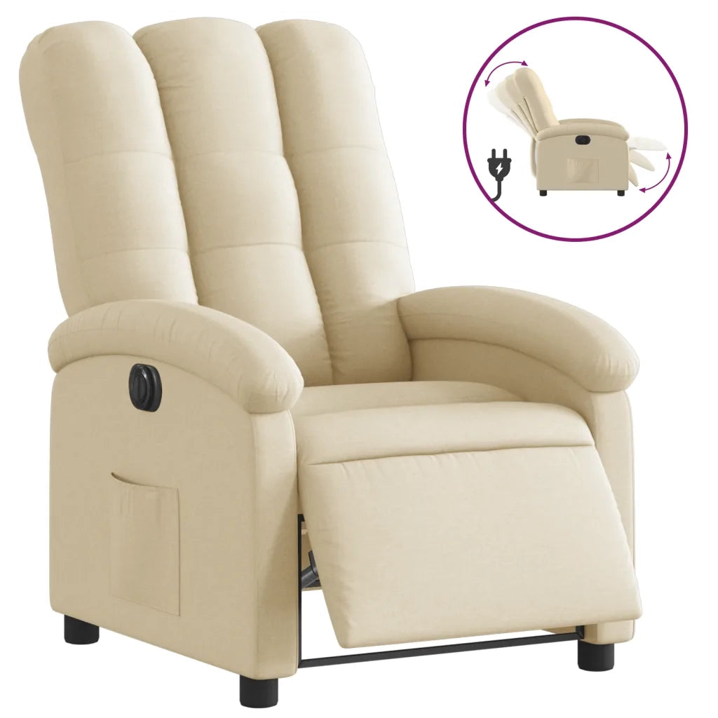 Poltrona | Sedia Relax Elettrica Reclinabile Crema in Tessuto