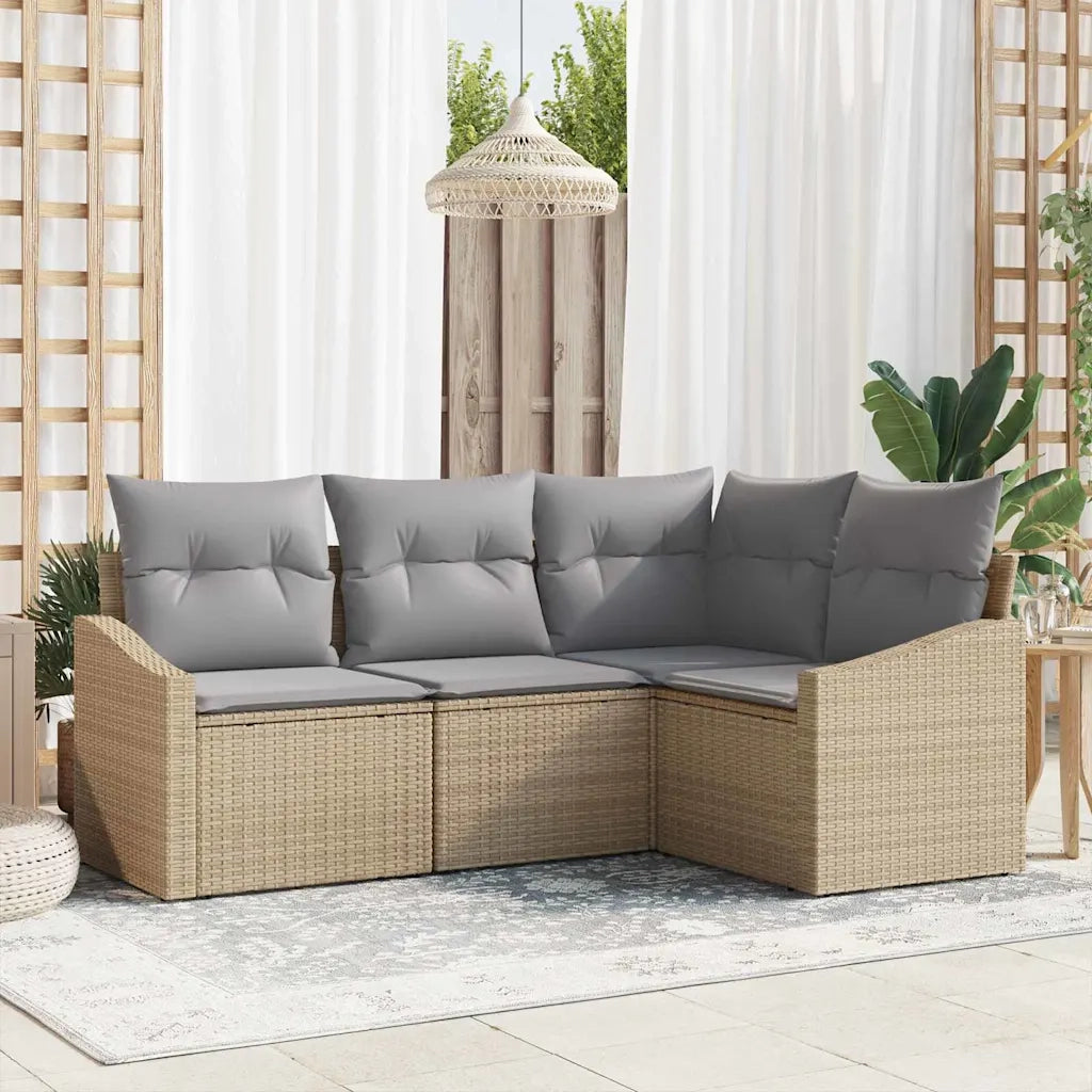 Set di divani con cuscino 4 pcs Beige polyrattan