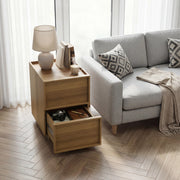 Comodino 38x48x55 cm con 2 cassetti; design minimalista; in MDF e truciolato; naturale
