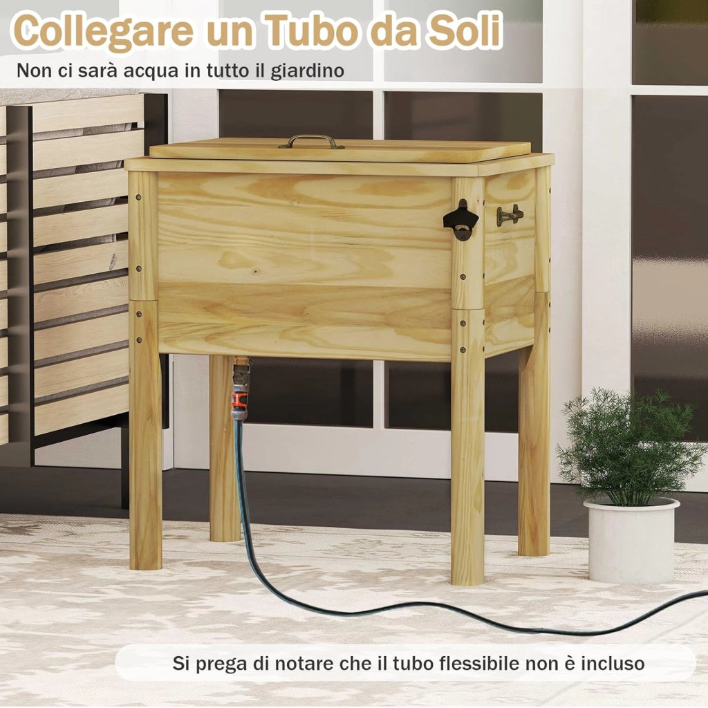 Carrello Porta Ghiaccio su Ruote 67 x 47 x 74 cm, Carrello Refrigerante da 51 L con 3 Maniglie e Apribottiglie, Frigorifero Portavivande da Esterno con Tappo di Drenaggio per Giardino