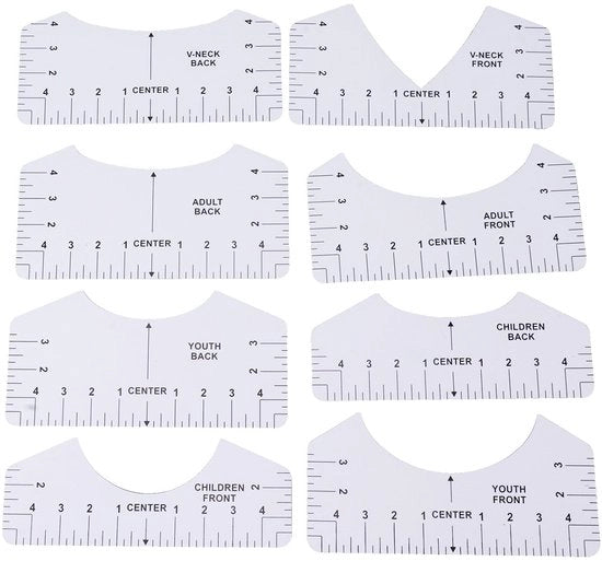 Set di allineamento T-shirt leggero da 8 - Strumento di allineamento T-shirt - Regolatore centrale in PVC - T-shirt maker - Adatto per negozi di abbigliamento - Facilità d'uso con asciugacapelli