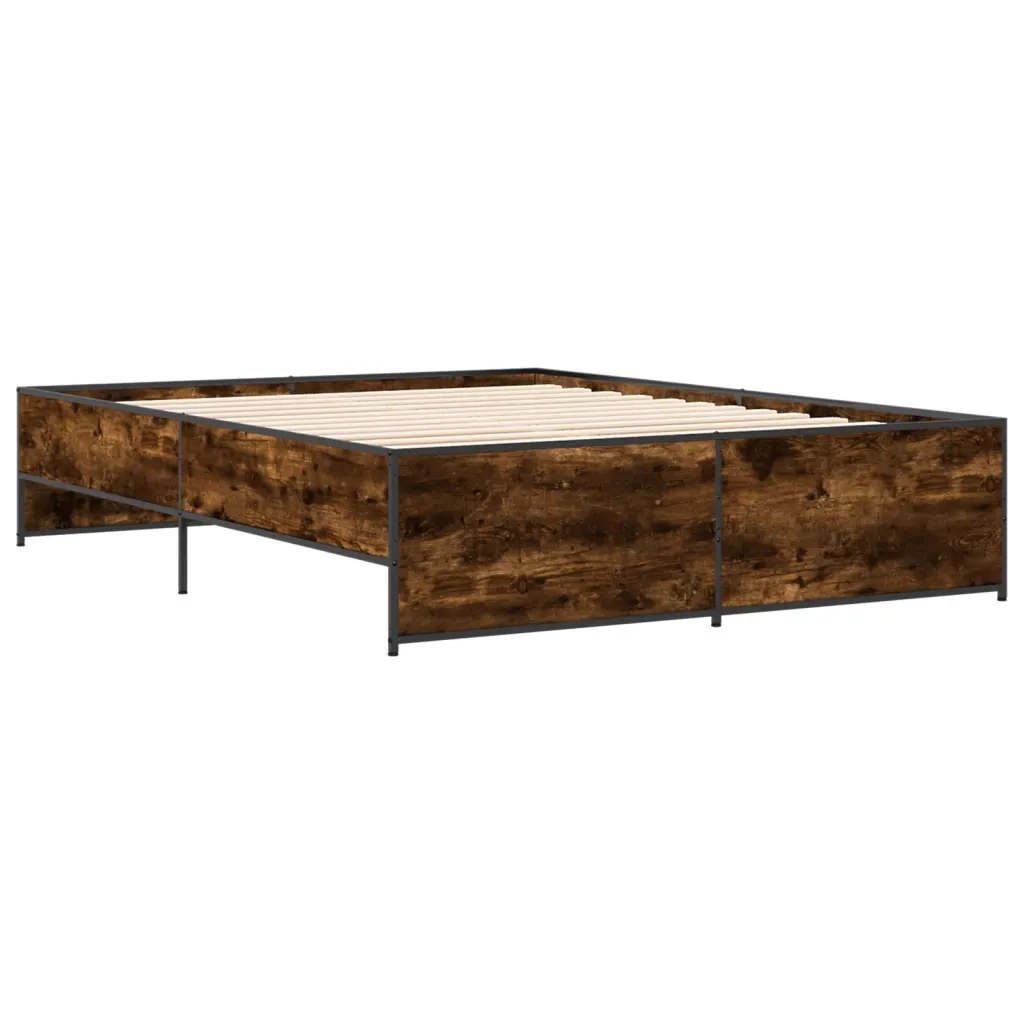 Letto matrimoniale | Letto per adulti | Giroletto Rovere Fumo 140x200 cm in Legno Multistrato Metallo