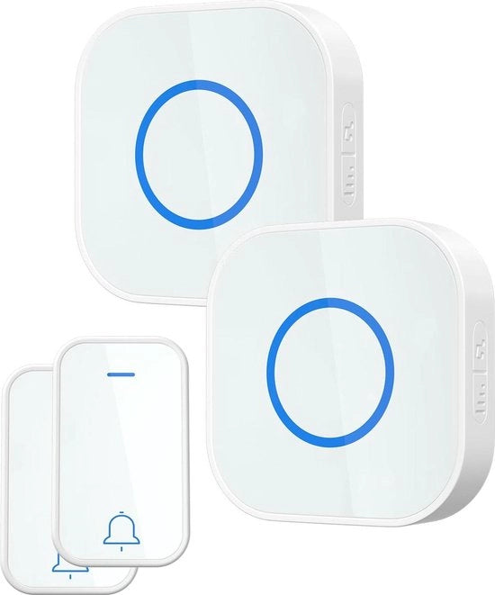 Kit di Allarme Anticorrosivo Senza Fili con 2 Pulsanti IP55 Anticorrosivo - 350m di Raggio - 38 Melodie - 4 Nivele di Volume