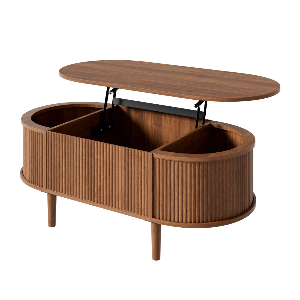 Tavolino da caffè ovale regolabile in altezza 100x48x54;5 cm in MDF; noce