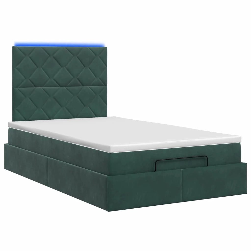 Letto Ottomano con Materasso e LED Verde Scuro 120 x 200 cm 3458370