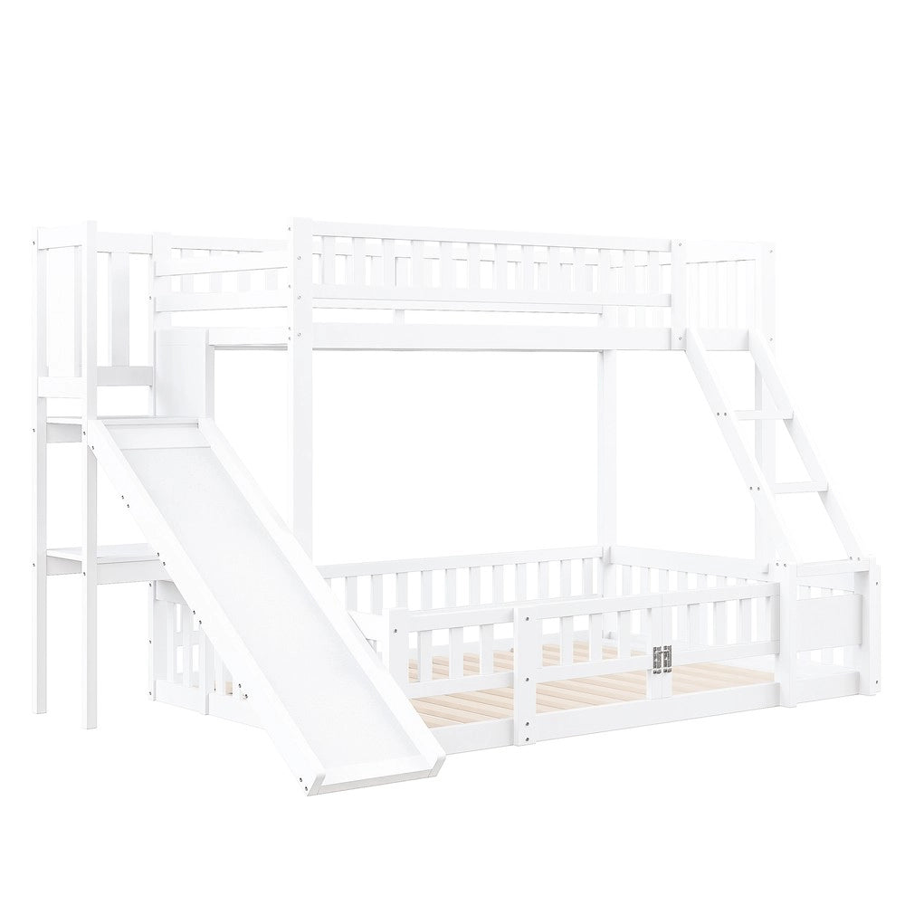 Letto a Castello 90x200 e 140x200 ¨C MINIMAL ¨C Pino Bianco con Scivolo e Scalini