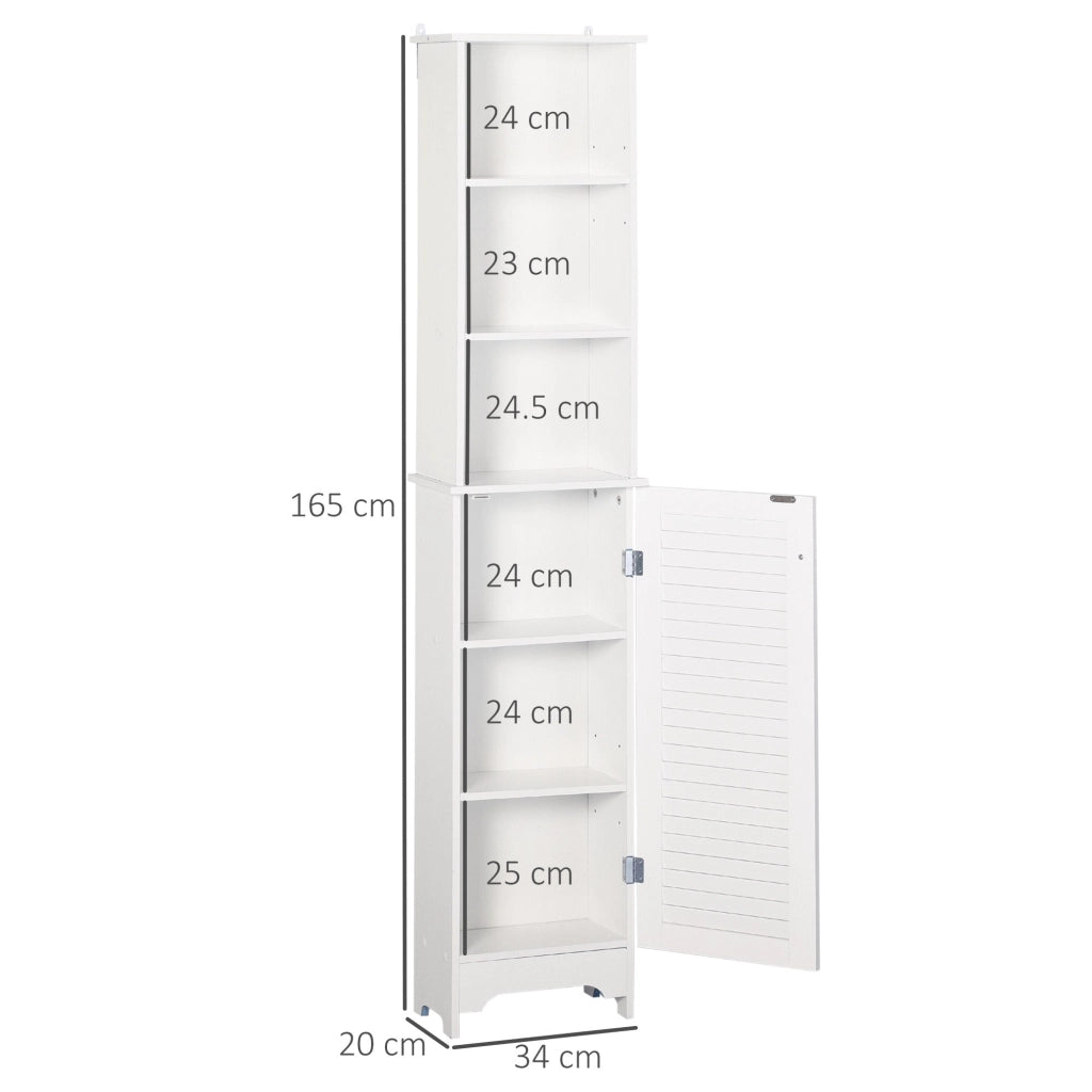 Colonna Bagno con Ripiano a 3 Livelli e Armadietto Chiuso 34x20x165 cm in MDF e Truciolato Bianco