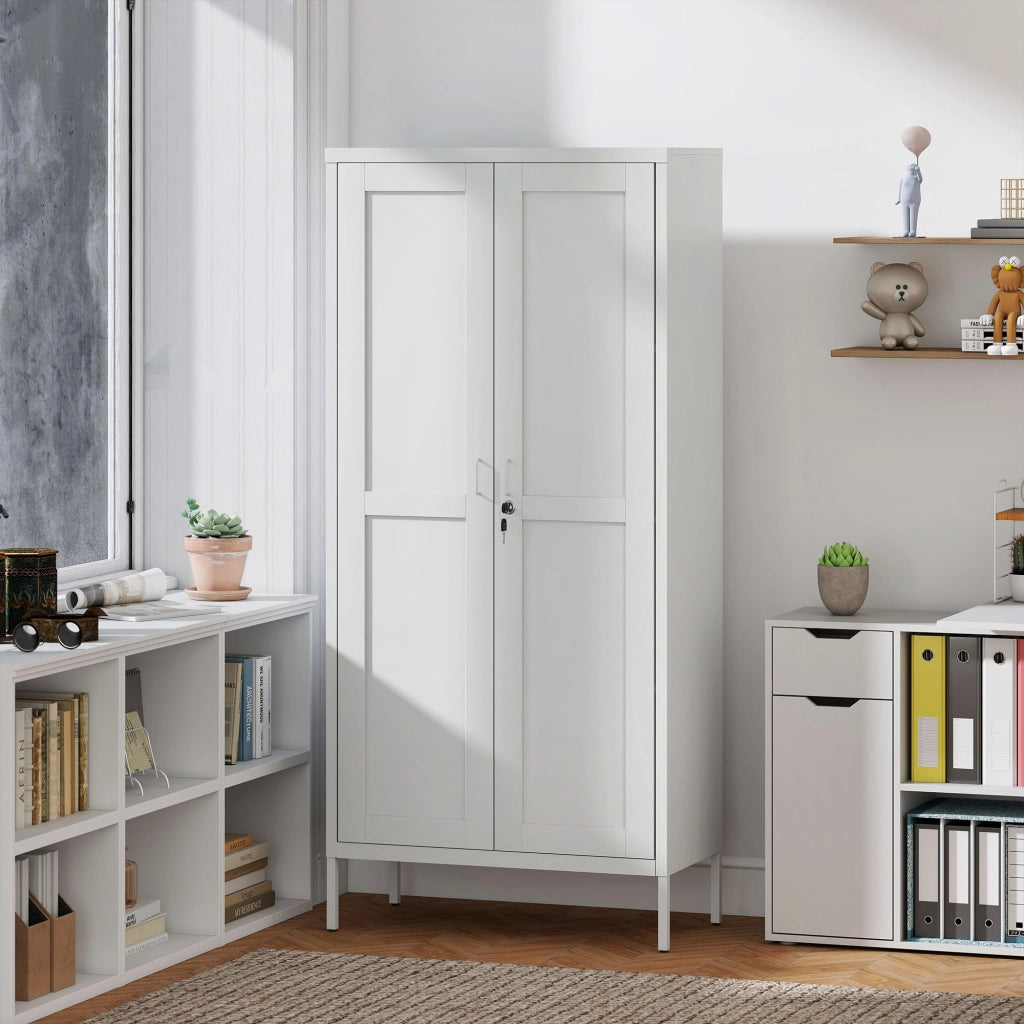Armadio per Ufficio in Acciaio ¨C zephmum ¨C 3 Ripiani Regolabili, Bianco, 80x40x175 cm