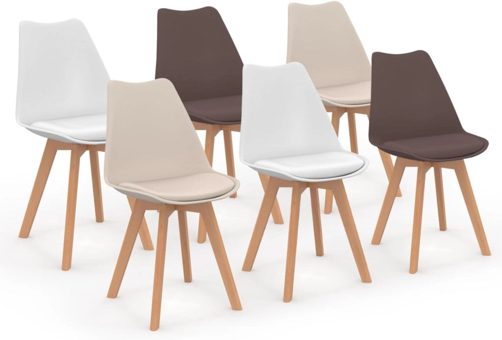 Set di 6 sedie scandinave SARA, mix di colori tortora, beige e bianco