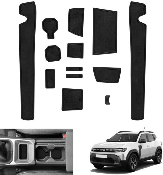 Antislipmatti per Dacia Duster 3 2024 2025, mattoncini in gomma per Dacia Duster III a partire dal 2024 - Antislipmatti per console centrale Bicchieriere Deurnaadmatti, Accessori Dacia Duster 3 (Nero)