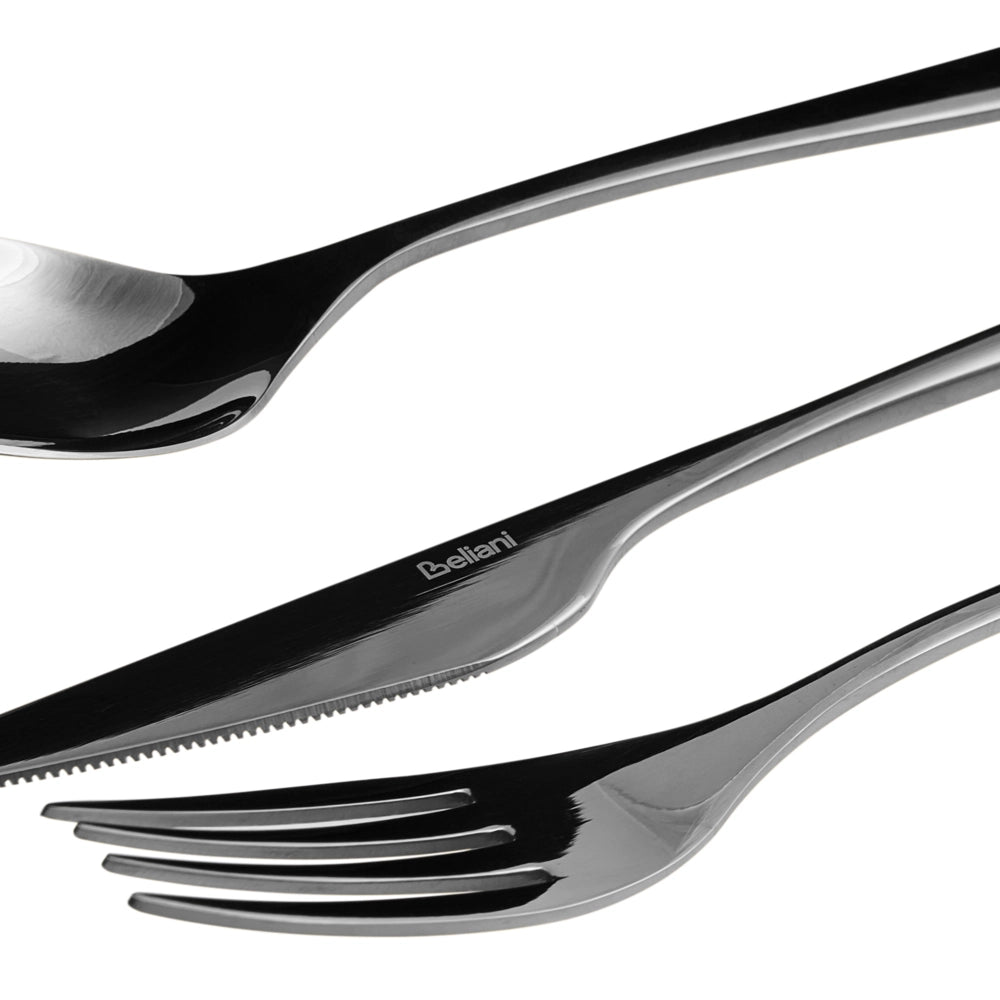 Set di posate in acciaio inossidabile nero 30 pezzi per ogni occasione Coltello Cucchiaio Forchetta Cucchiaino Forchetta da torta Design moderno