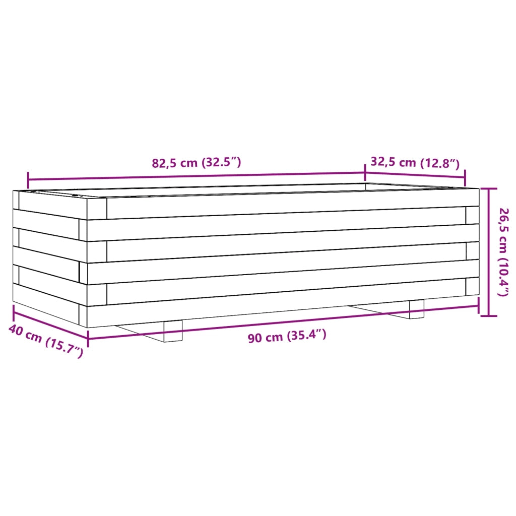 Fioriera | Cassetta per fiori | Vaso Giardino Marrone Cera 90x40x26,5cm Legno Massello Pino