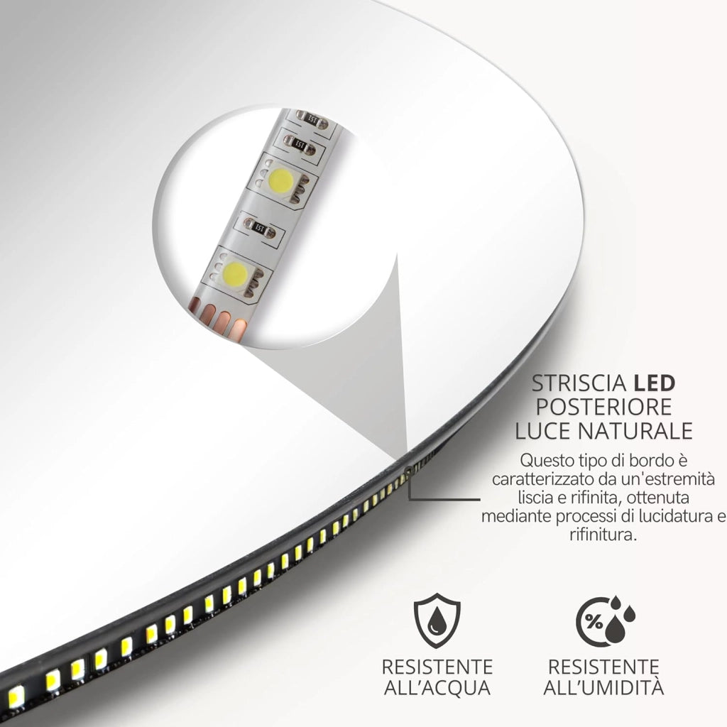 Specchio Bagno Led BUBBLE 70 cm, Specchio Rotondo da Parete Personalizzabile, Luce Led 4000K, Specchiera Bagno Made in Italy Bordo Filo Lucido Moderno