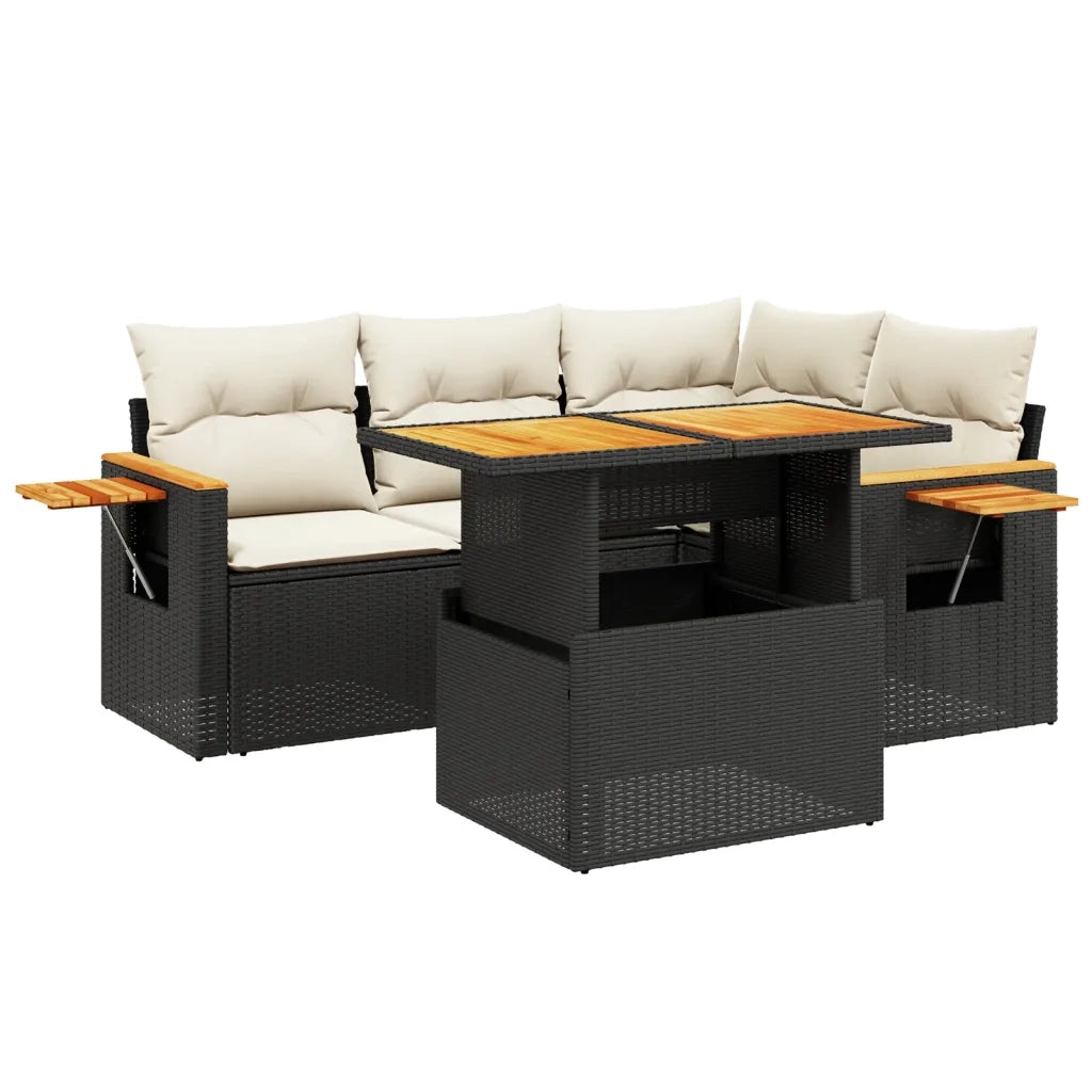 Set Divani da Giardino 5 pz con Cuscini in Polyrattan Nero 3273499