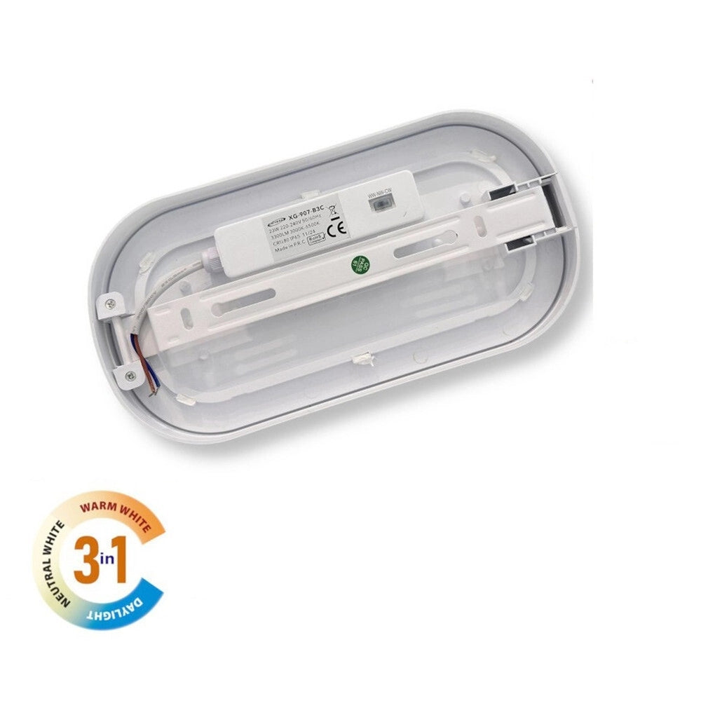 Trade Shop - Applique A Led Da Parete Plafoniera Soffitto Ovale 23 Watt Cct Switch Ip65 Xg-907-3c -