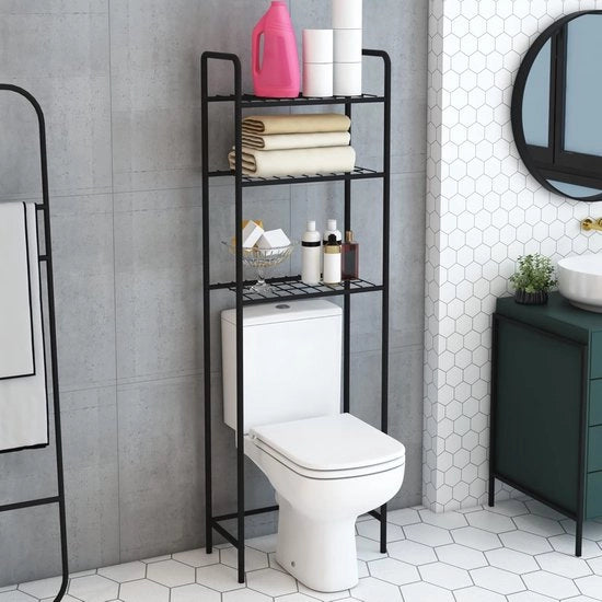 Ombouwkast indipendente per bagno con 3 pannelli - Ideale per lavatrice e wc - Metallo nero 161x53x25 cm