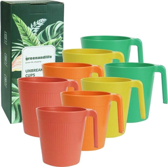 Set di tazze da 8, 500 ml, tazze di plastica riciclabili, tazze per campeggio, feste, picnic, tazze per bambini e adulti, resistente a lavastoviglie e forno a microonde
