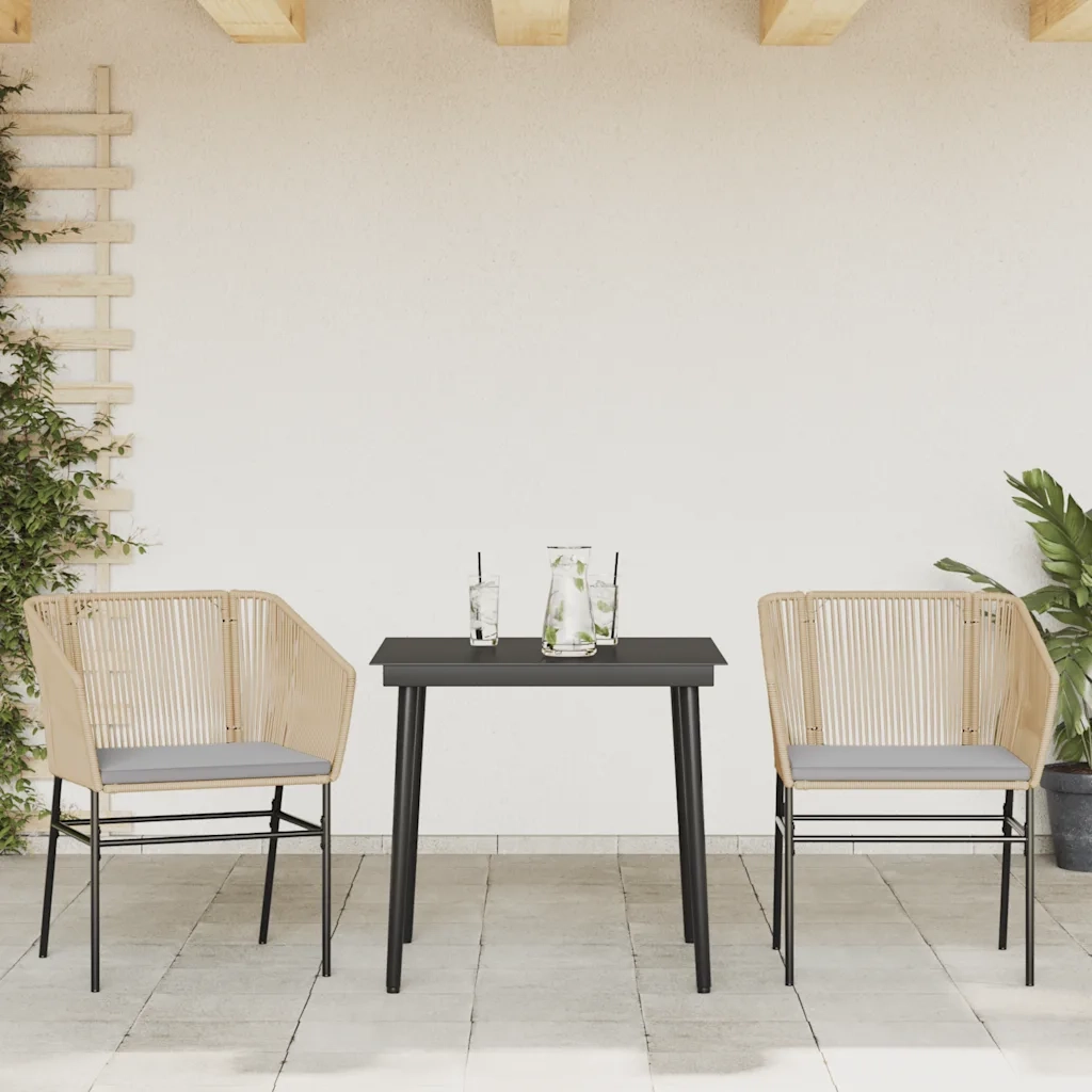 Set da Pranzo da Giardino 3pz | Set Salotto da Giardino con Cuscini Polyrattan Vetro