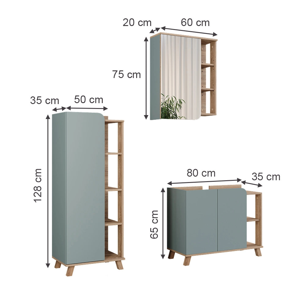 Vicco Set di mobili da bagno Sonoma/blu 3 parti