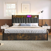 Letto Matrimoniale Imbottito con LED e USB ¨C Xylo ¨C Metallo Grigio 180x200 con Rete a Doghe