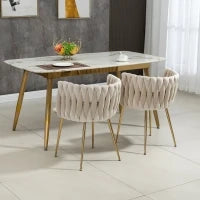 Set di 2 Poltrone da Pranzo in Velluto con Piedi in Metallo Ferro, Colore Avorio
