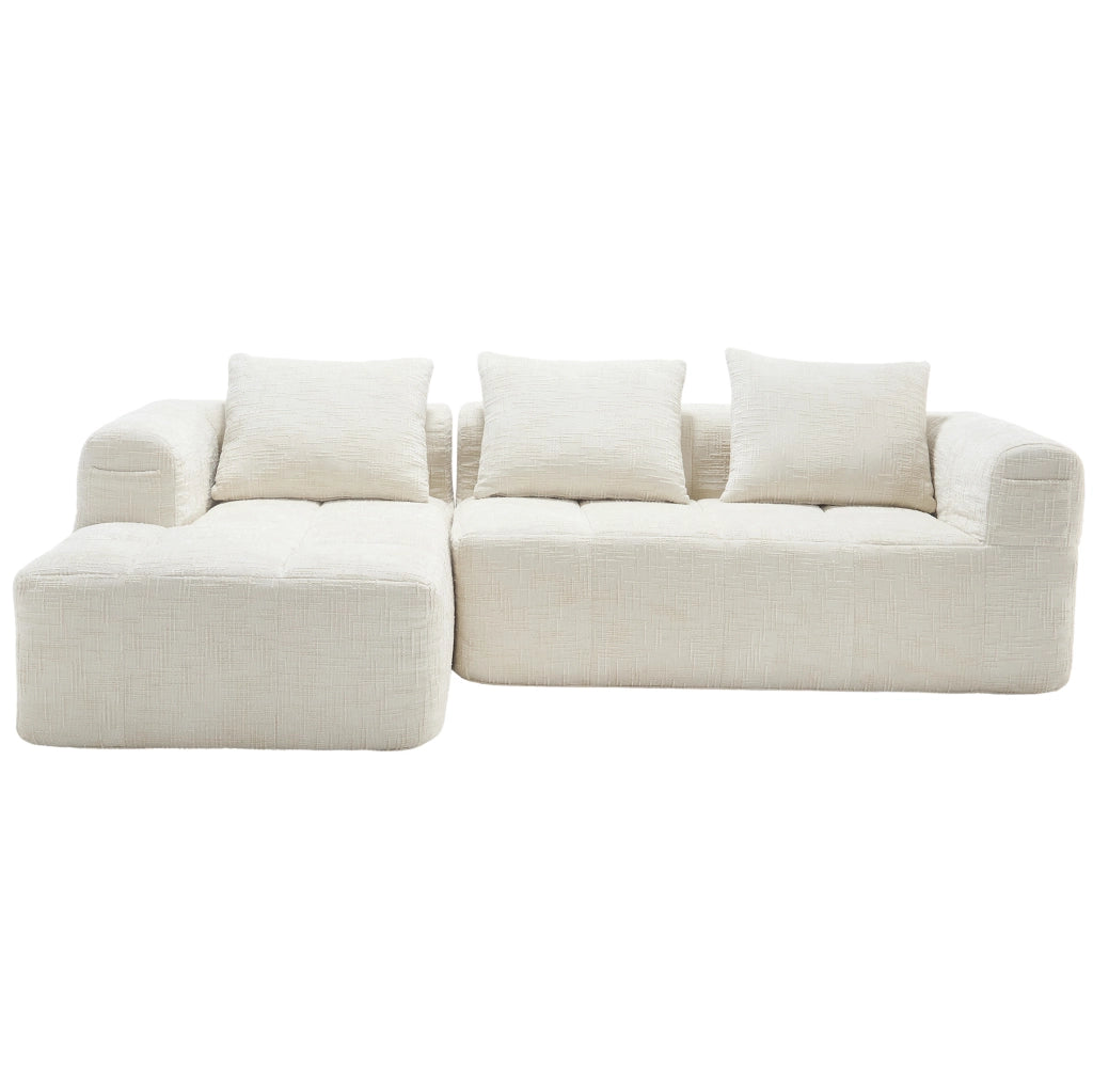Divano angolare 250x158x60 cm senza installazione; con tasche laterali in chenille beige