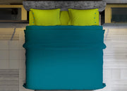 Completo Lenzuola Bicolor Estate Inverno In 100% Cotone Tinta Unita Amici - Singolo - Petrolio