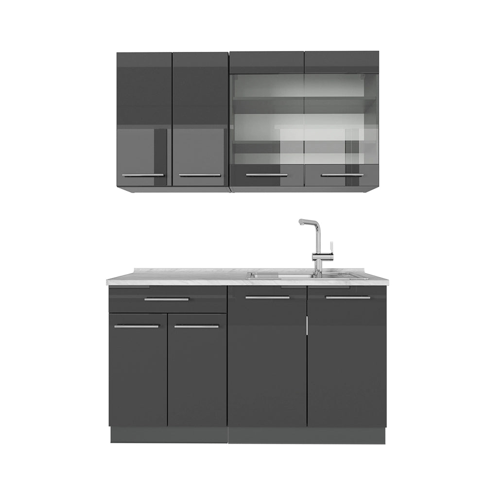 Cucina monoblocco Fame-Line Antracite lucido/Antracite 140 cm, PL Marmo Vicco