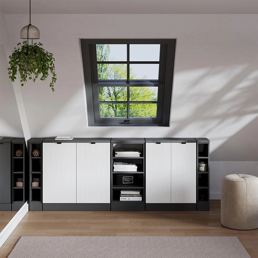 Set di mobili sottotetto Rion, Ondulazione bianca, 210 cm Set di 5 carcasse armadio profondità 60 cm, adatto per il salvaspazio sotto tetti spioventi