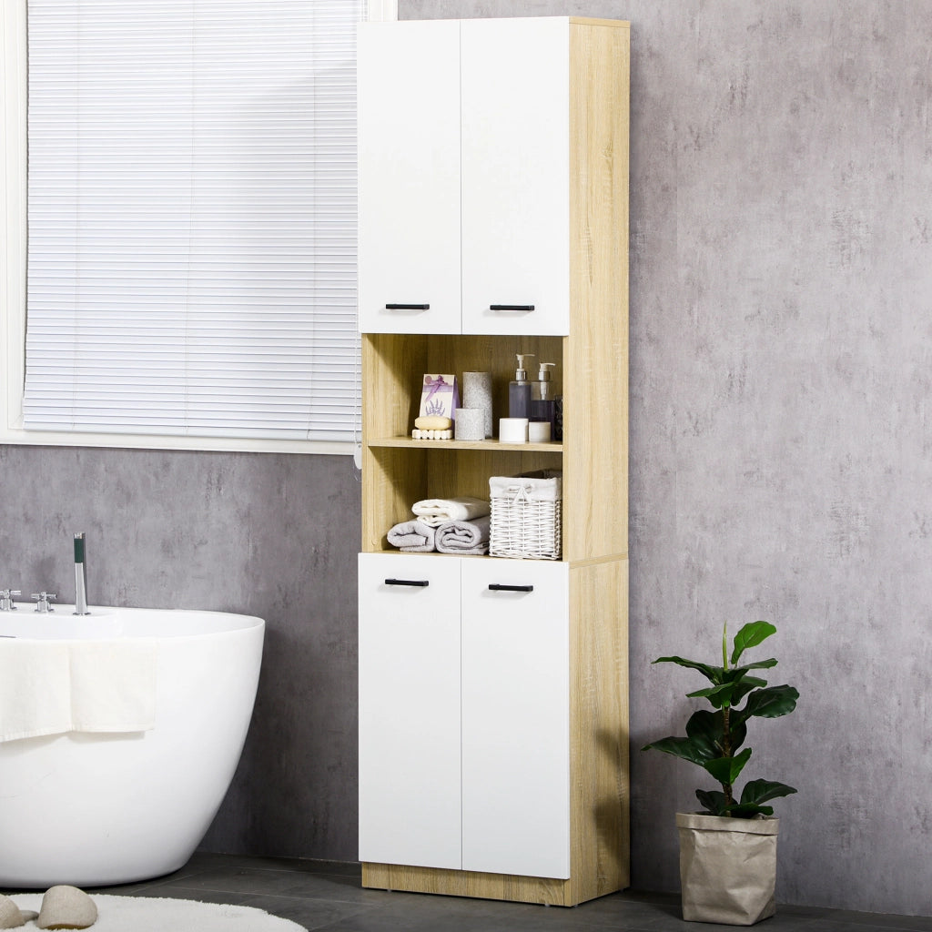 Mobile Bagno in Truciolato Bianco con 2 Armadietti con Ante e 2 Ripiani Aperti, 53x33.5x195.7 cm
