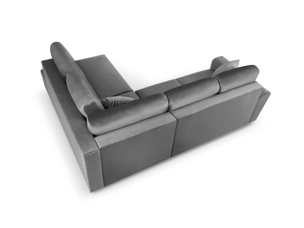 Cosmopolitan Design - Divano convertibile angolare destro con contenitore "Kyoto" 5 posti in velluto grigio chiaro 