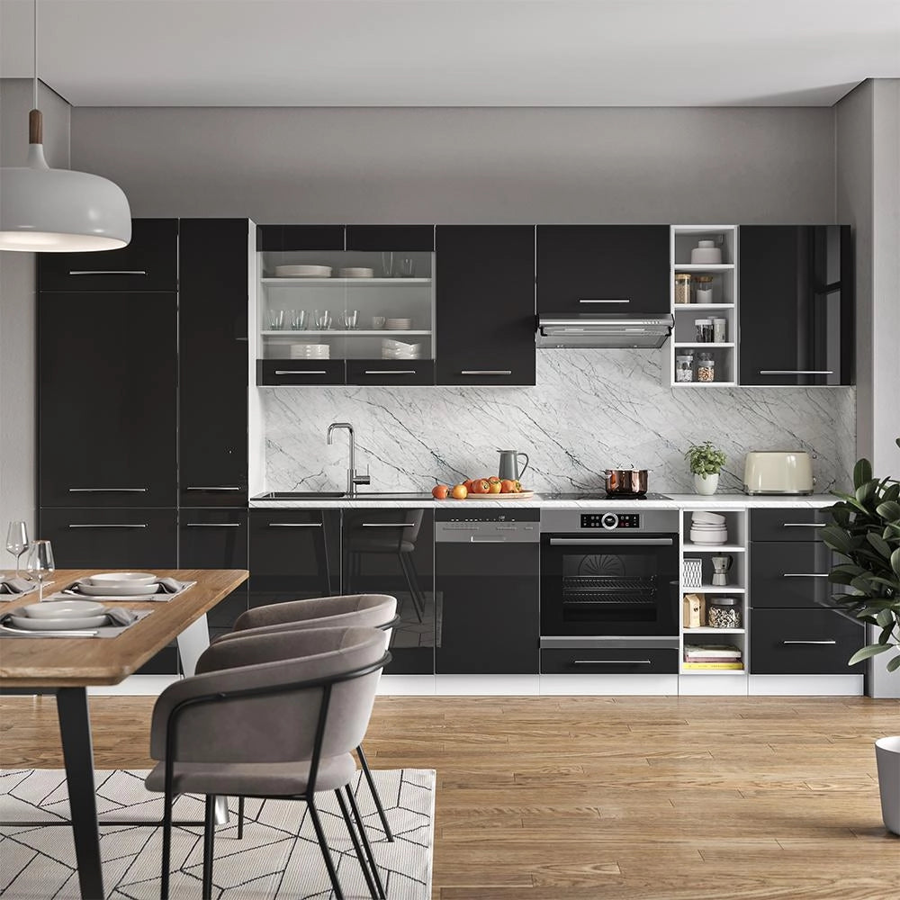 Cucina componibile Fame-Line Antracite lucido/Bianco 355 cm, PL Rovere Vicco