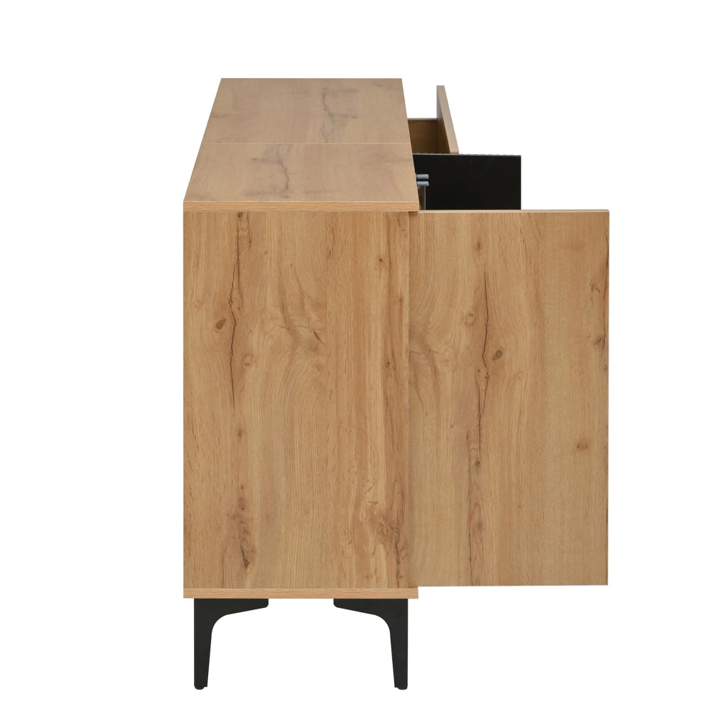Sideboard 120x35x76 cm con anta e 3 cassetti in pannello truciolare nero e naturale